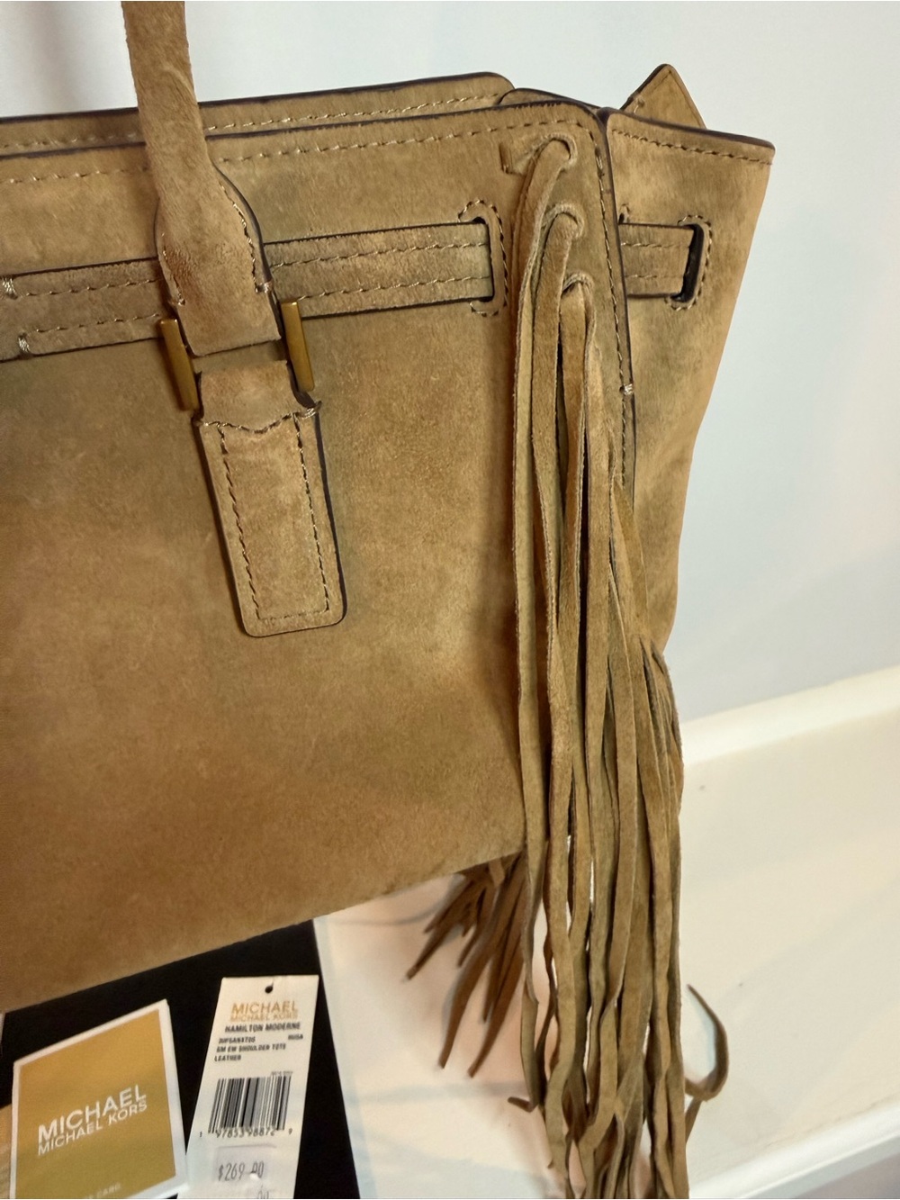 Hamilton Moderne Small Fringed Suede Satchel - Picture 4 of 14